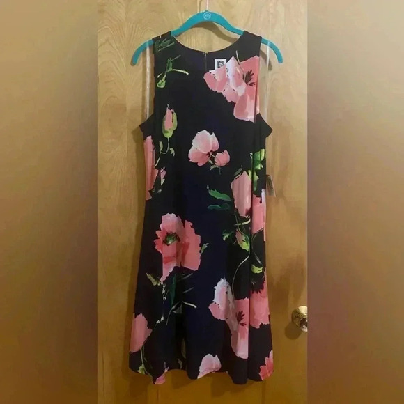 Anne Klein Navy Floral Sleeveless Keyhole Fully Lined Dress Size 12 NWT - Picture 3 of 12